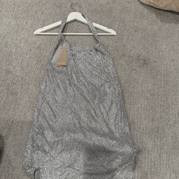 Meshki -Meilani Low Back Diamante Mesh Mini Dress - Silver - Picture 2 of 4